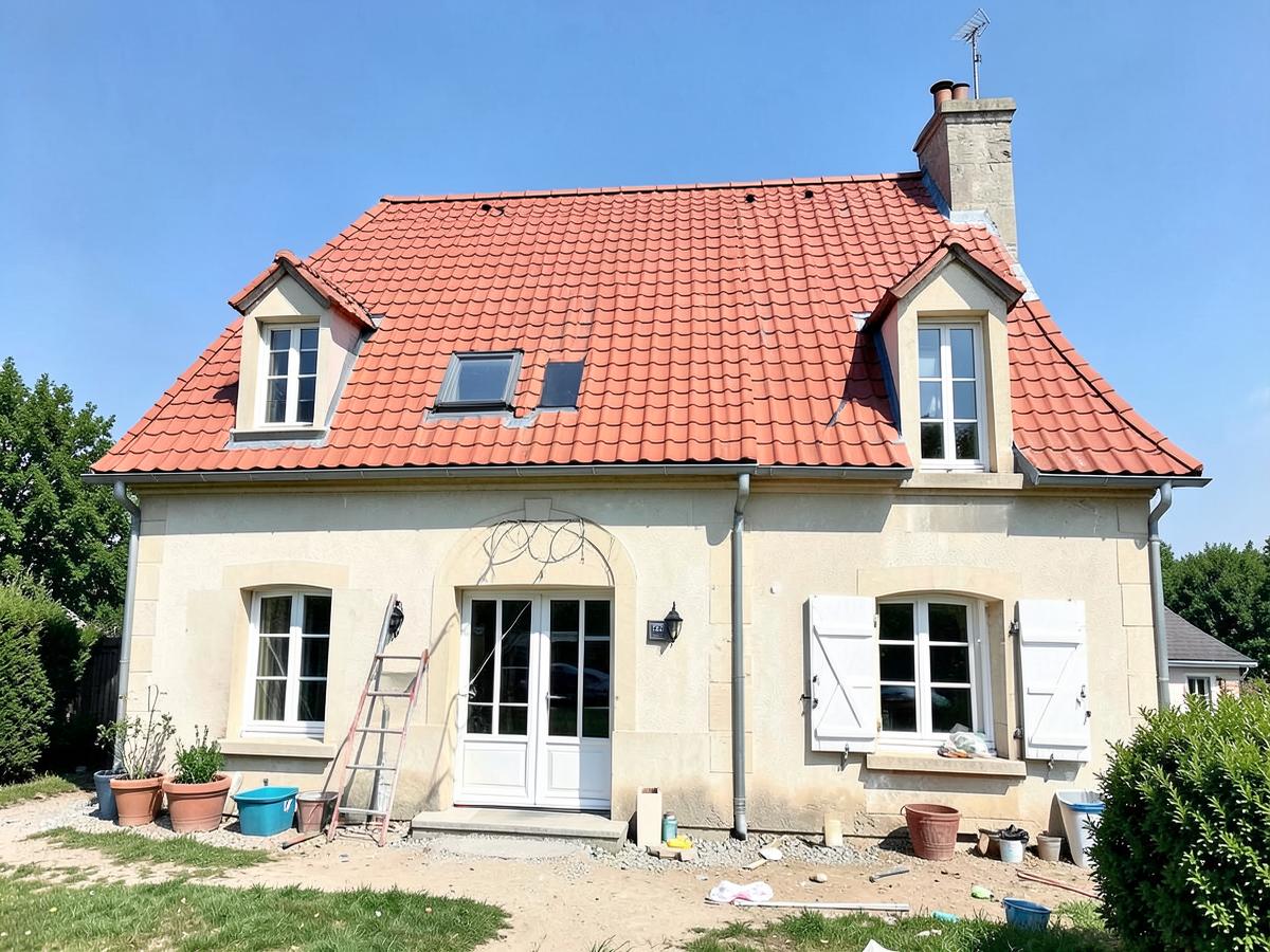 Toiture en tuiles terre cuite neuve sur un pavillon à Montévrain